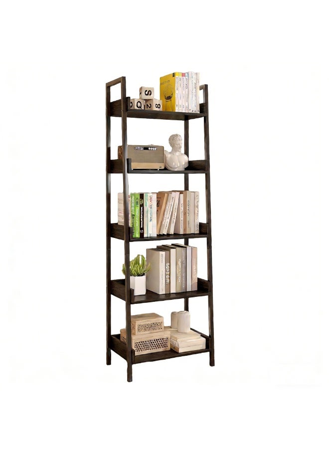  CityRiya-Long رف تخزين من 5 طبقات، رف كتب، خزانة كتب سلم، أرفف مطبخ كبيرة، رف كتب صناعي، رفوف وحدات للمكتب المنزلي، منظم رف تخزين العرض لغرفة النوم، غرفة المعيشة، (أسود) - Image 1